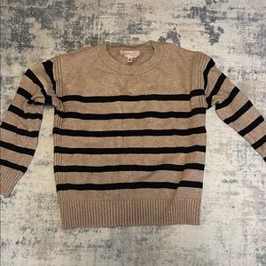 Women’s Tan and Black Striped Crewneck Sweater